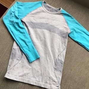 Blue and Grey Athletic Dry Fit Long Sleeve Shirt